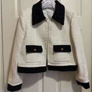 Alice + Olivia Black and White Textured Blazer